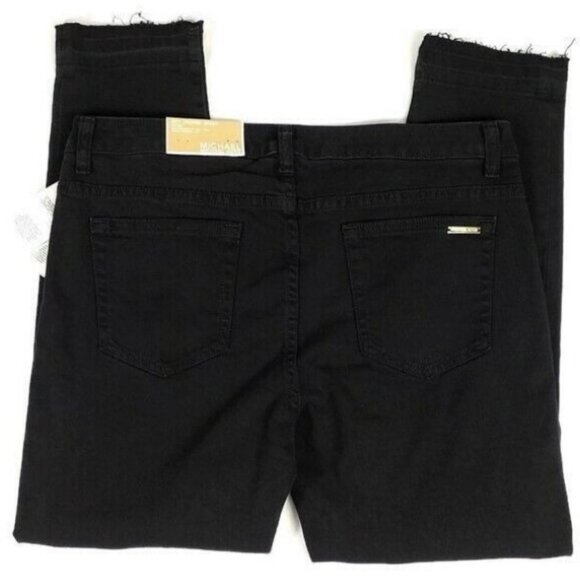 Michael Kors Izzy Black Cropped Ripped Skinny Raw Hem Skinny Jeans Womens 10 NWT - Picture 5 of 15